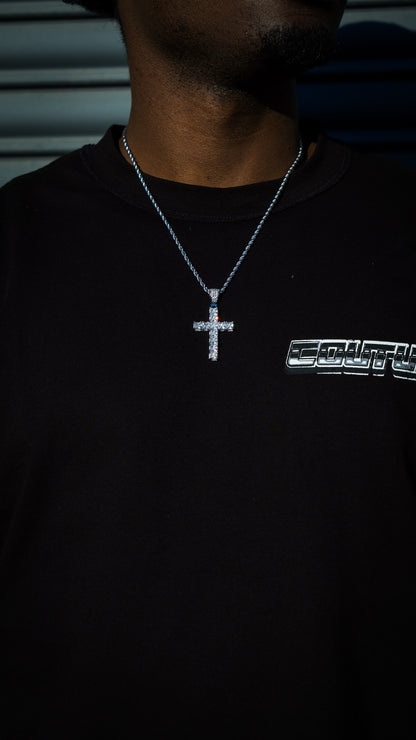 ICED BASIC CROSS PENDANT - SILVER