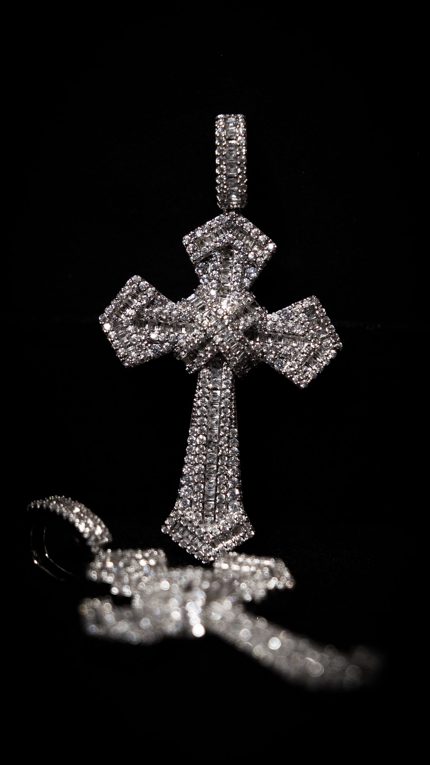 ICED OUT DOUBLE CROSS PENDANT - SILVER