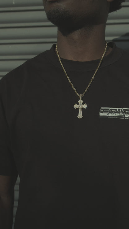 ICED OUT DOUBLE CROSS PENDANT - GOLD